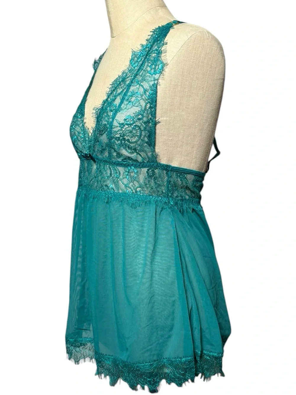 NWT House of Desire Teal Lace Babydoll Chemise Size S